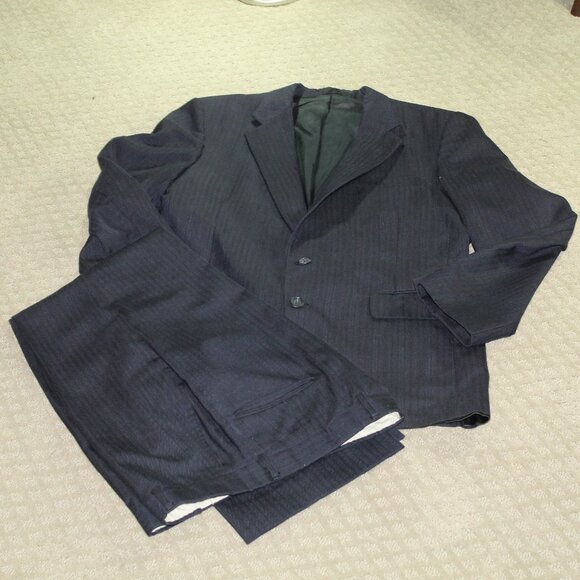 Stafford Men's 42R Navy Blue Wool Suit 36x30 Flat Front Pants - Picture 1 of 13